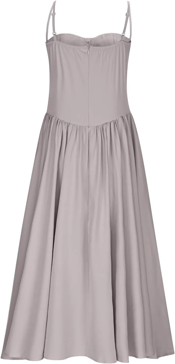 2025 Corset Dress for Women Elegant Spaghetti Strap Bustier Midi Dress Flowy Pleated Hem Prom Dresses with Pockets