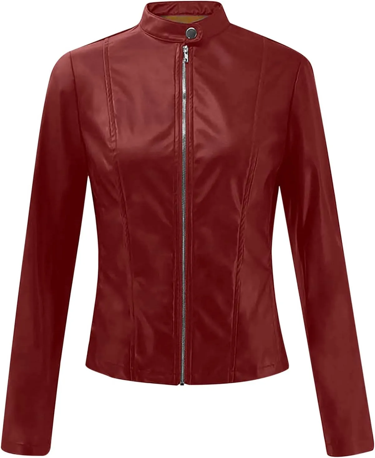 5665 Womens Winter Leather Jackets Black Zip Motorcycle Jacket Quilted Lightweight Coat Vegan Pu Leather Outerwear