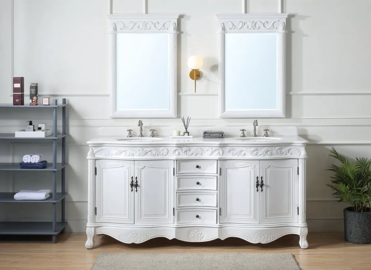 72 Inch Antique White Traditional Style Double Sink White Top Beckham Bathroom Vanity