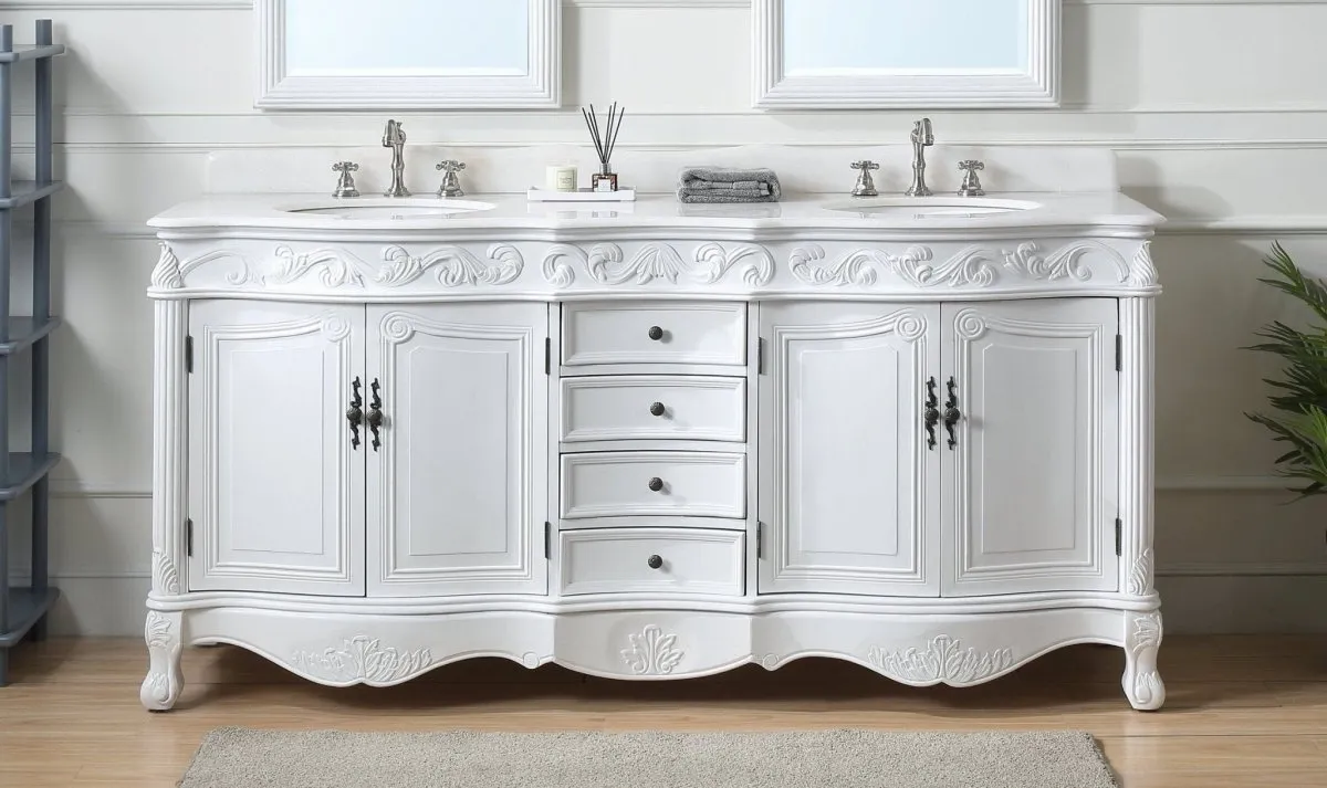 72 Inch Antique White Traditional Style Double Sink White Top Beckham Bathroom Vanity