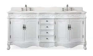 72 Inch Antique White Traditional Style Double Sink White Top Beckham Bathroom Vanity