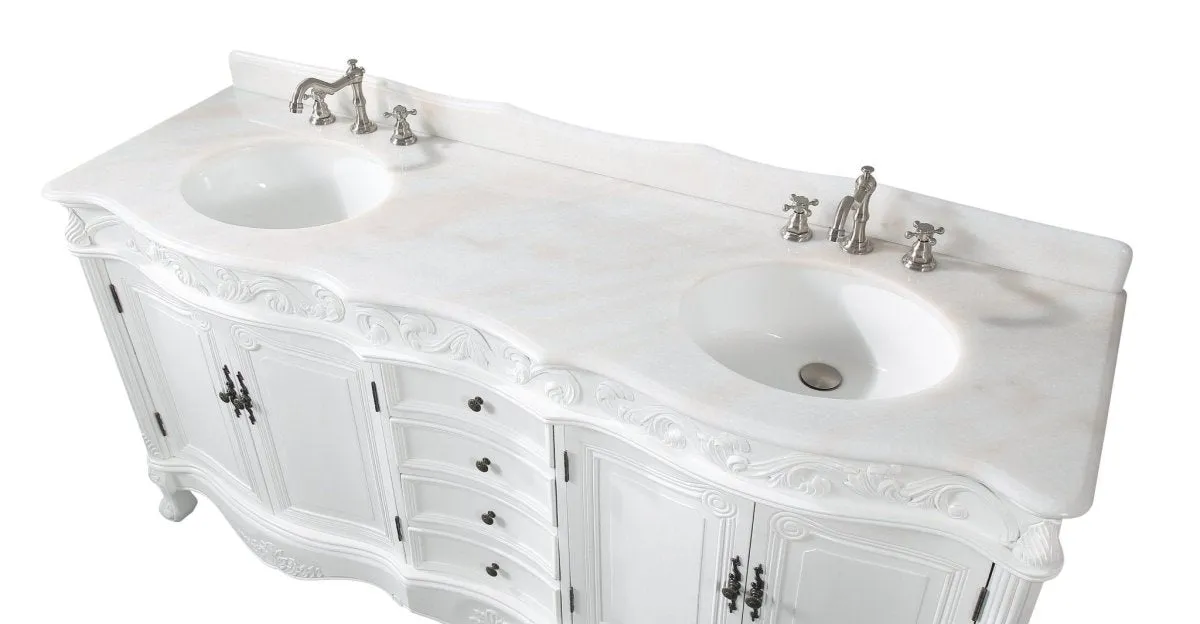 72 Inch Antique White Traditional Style Double Sink White Top Beckham Bathroom Vanity