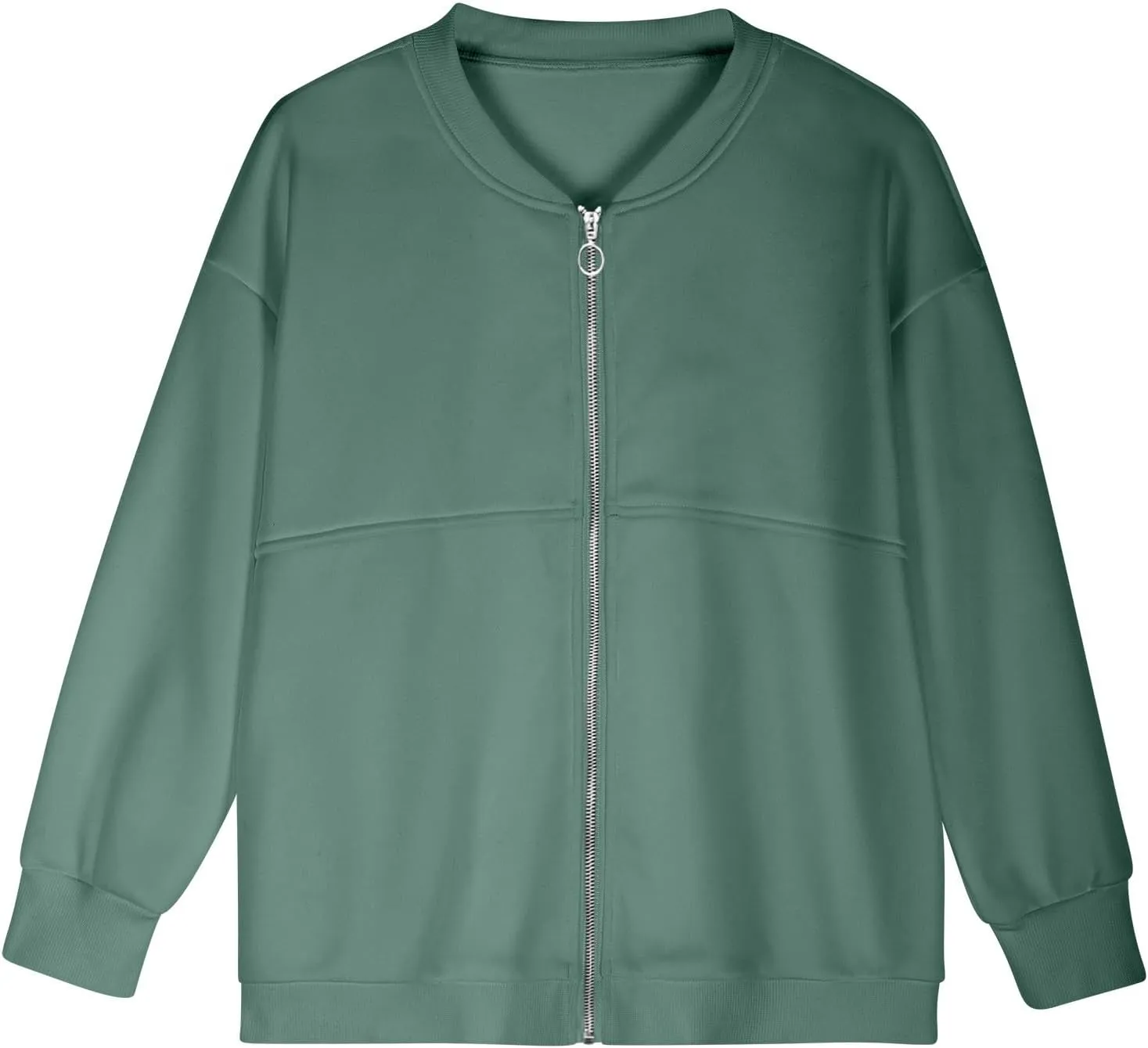 Akklian Women's Zip Up Sweatshirt Jacket No Hood Long Sleeve Casual Loose Outwear with Pockets 2024 Oversized Fashion Clothes