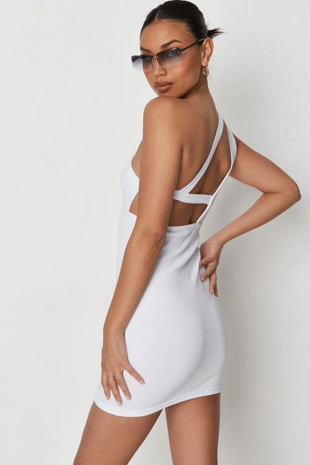 Asymmetric Strap Detailed White Dress