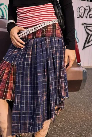 Beer Irregular Plaid Spliced Skirt