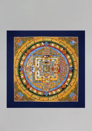 Blue Border Tibetan Mandala Hand Painted Thangka