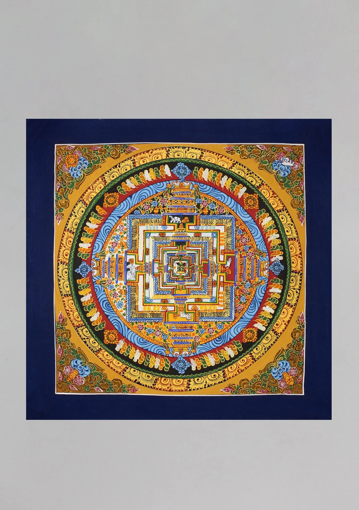 Blue Border Tibetan Mandala Hand Painted Thangka