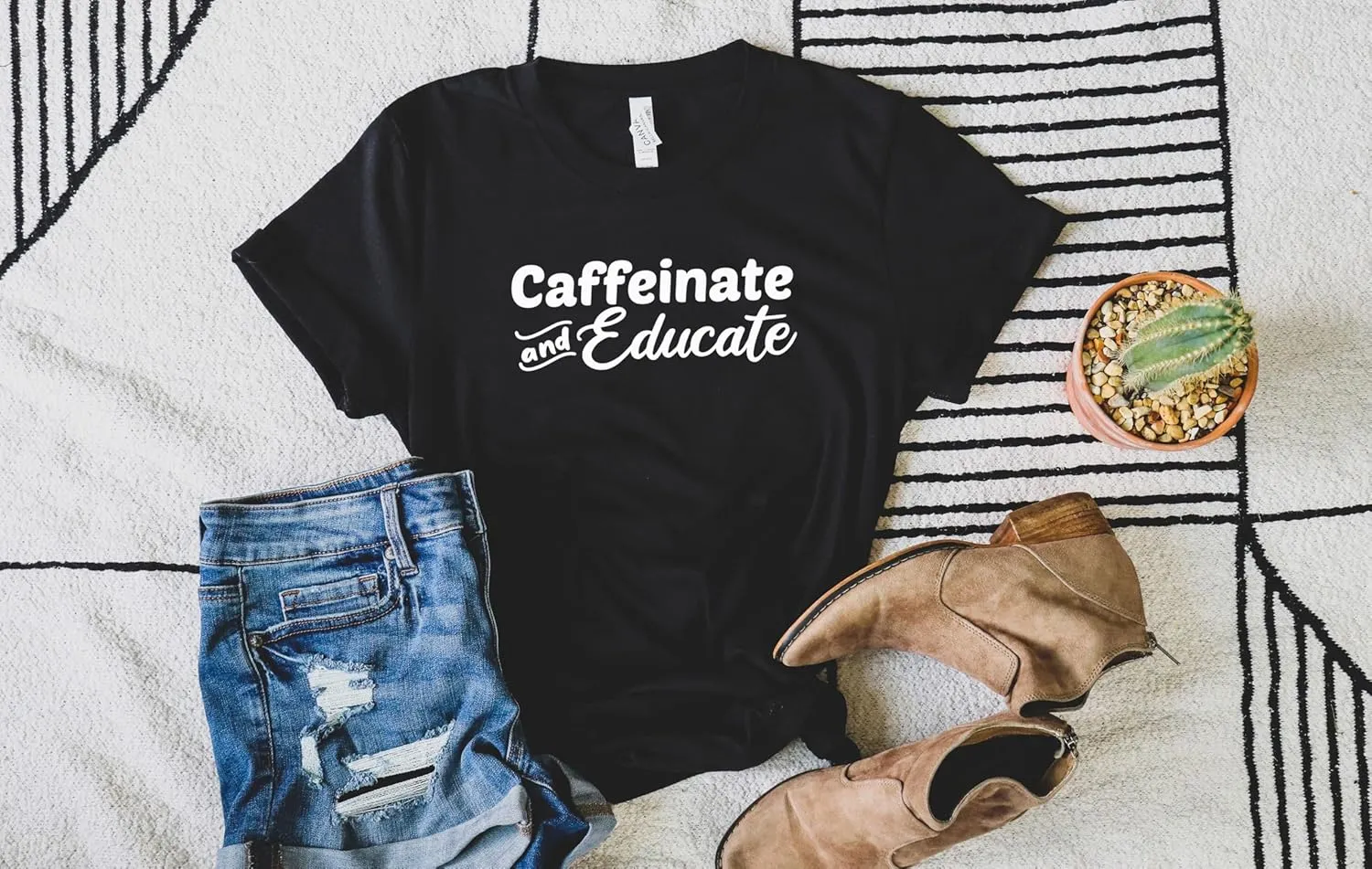 Blue Sand Textiles Caffeinate and Educate Shirt. Teacher Shirt. Unisex Coffee T-Shirt. Teacher Clothes. Teacher Outfits.