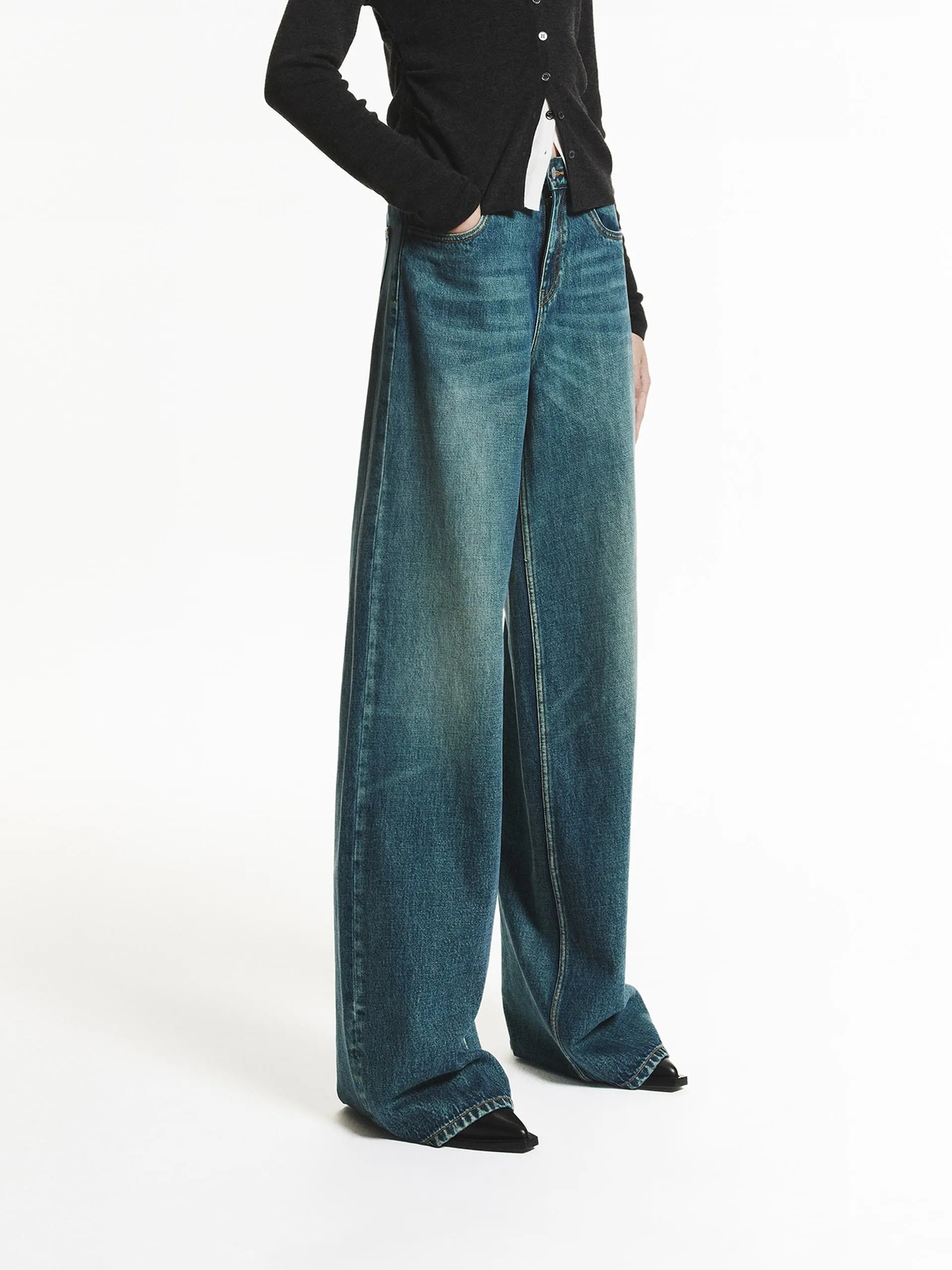 Blue Wash Wide Leg Jeans