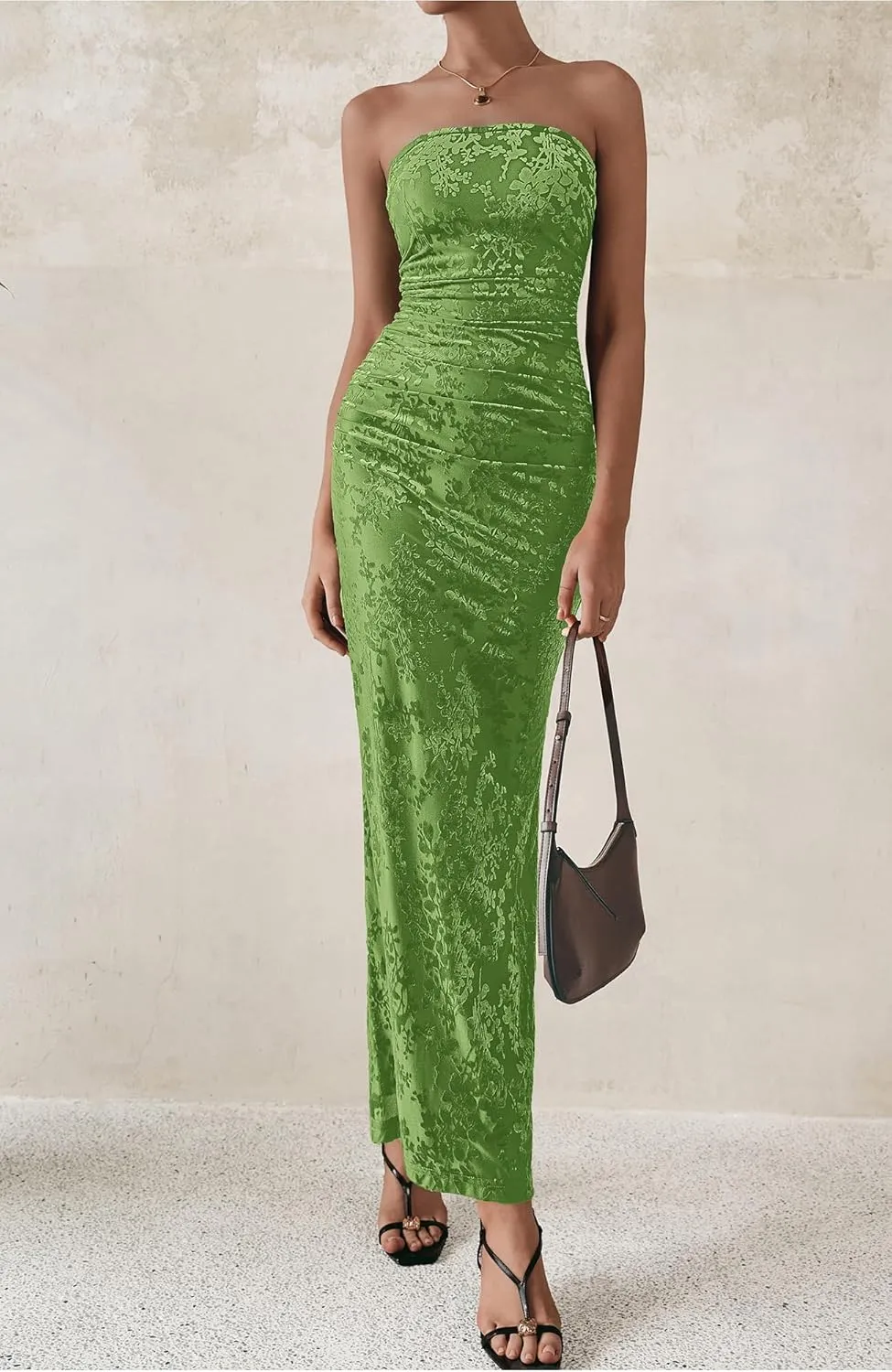 BTFBM Women's Summer Maxi Tube Dress Strapless Side Slit Long Floral Bodycon Dress Elegant Party Cocktail Dresses