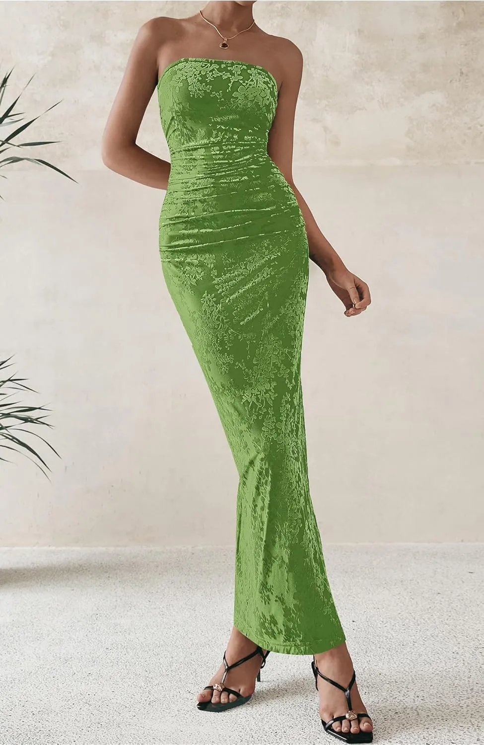 BTFBM Women's Summer Maxi Tube Dress Strapless Side Slit Long Floral Bodycon Dress Elegant Party Cocktail Dresses