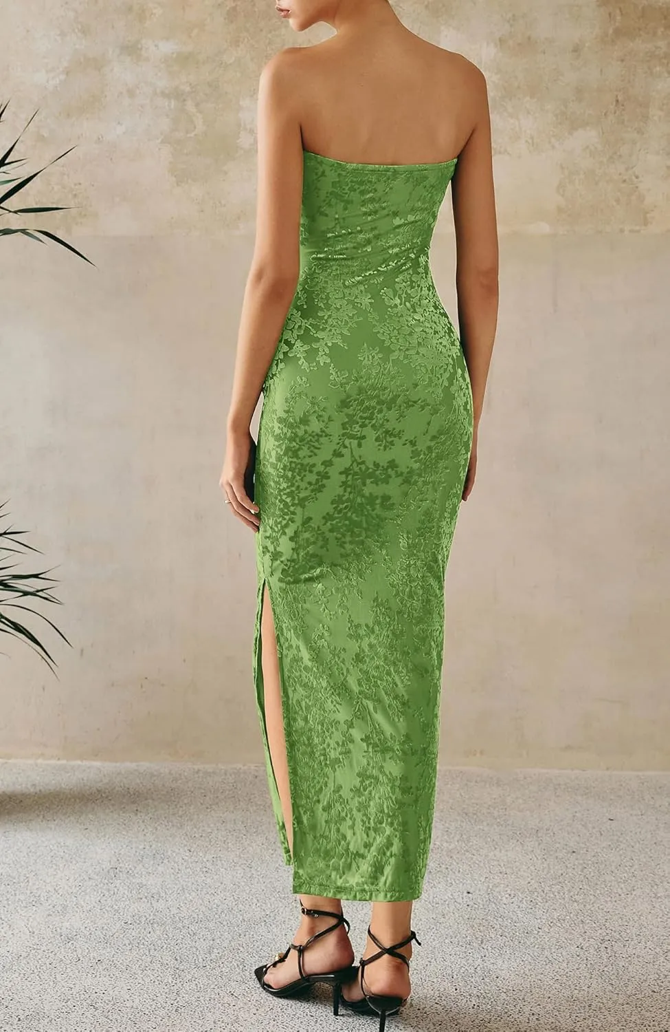 BTFBM Women's Summer Maxi Tube Dress Strapless Side Slit Long Floral Bodycon Dress Elegant Party Cocktail Dresses