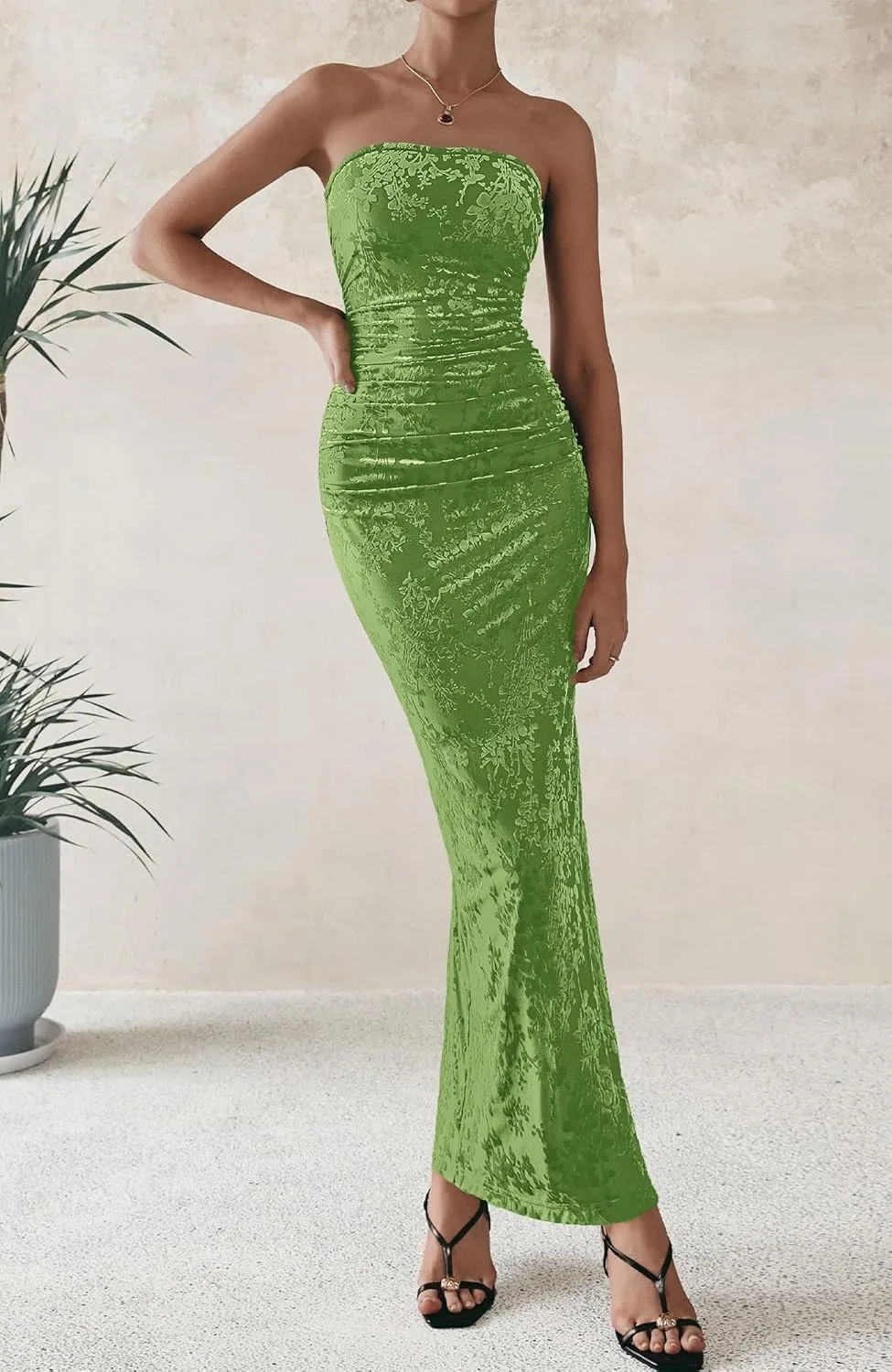 BTFBM Women's Summer Maxi Tube Dress Strapless Side Slit Long Floral Bodycon Dress Elegant Party Cocktail Dresses