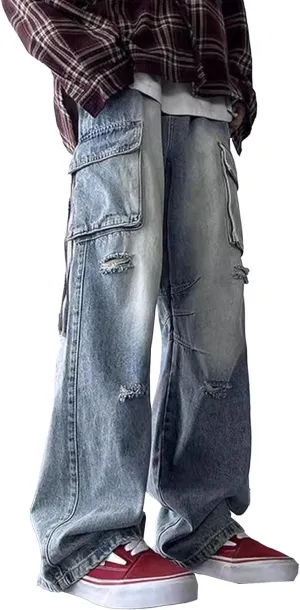 Cargo Jeans for Men Baggy Jeans for Men Mens Straight Leg Jean Ripped Jean Mens Fashion Hip Hop Grunge