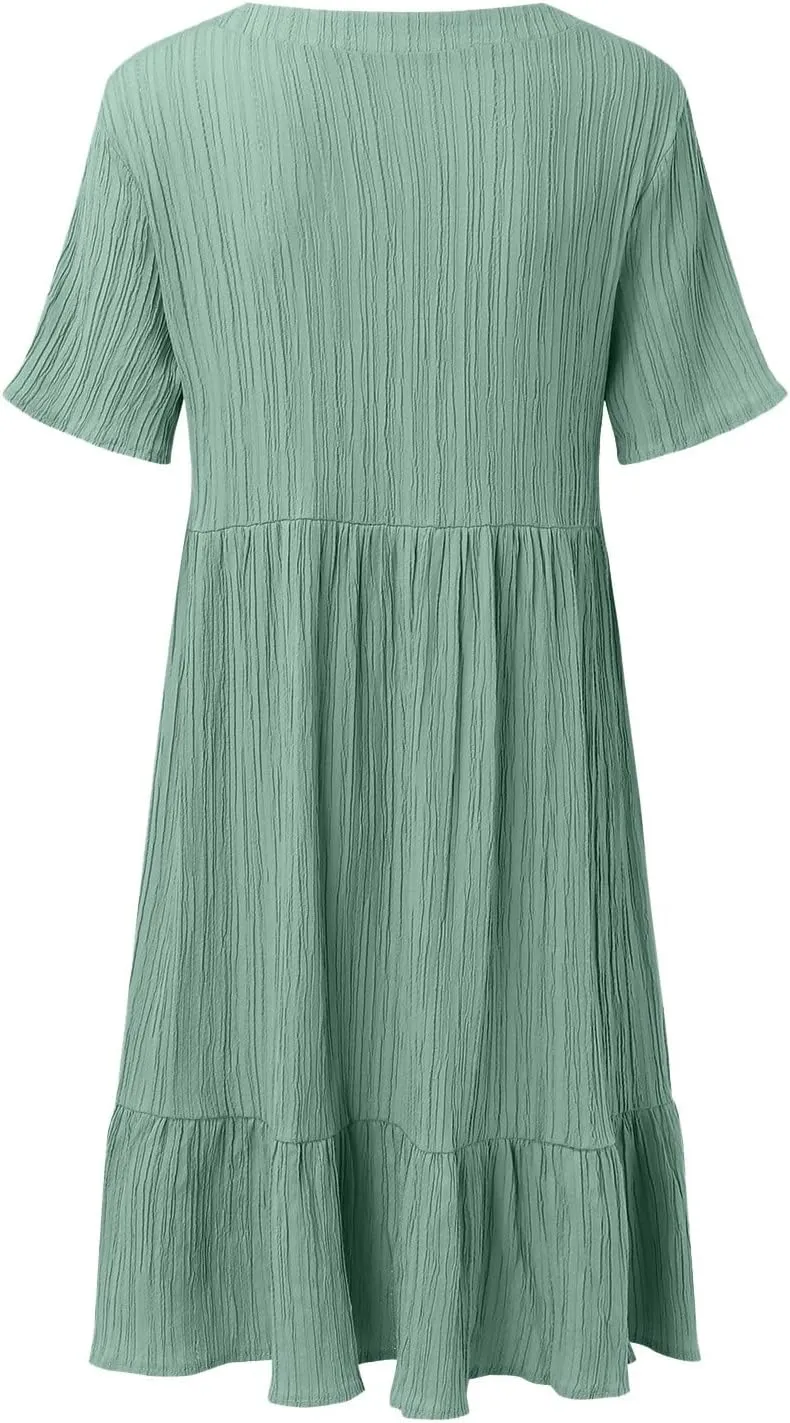 Casual Summer Dresses for Women 2025,Womens Summer Vacation Solid Color Sundresses with Sleeves Trendy Loose Beach Dress