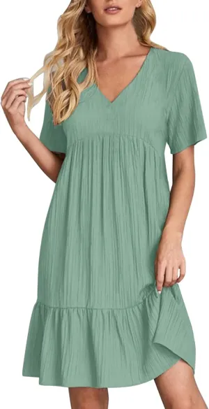 Casual Summer Dresses for Women 2025,Womens Summer Vacation Solid Color Sundresses with Sleeves Trendy Loose Beach Dress