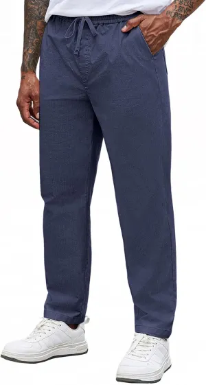 COOFANDY Mens Casual Pants Elastic Waist Drawstring Chino Pants Cotton Twill Trousers with Pockets