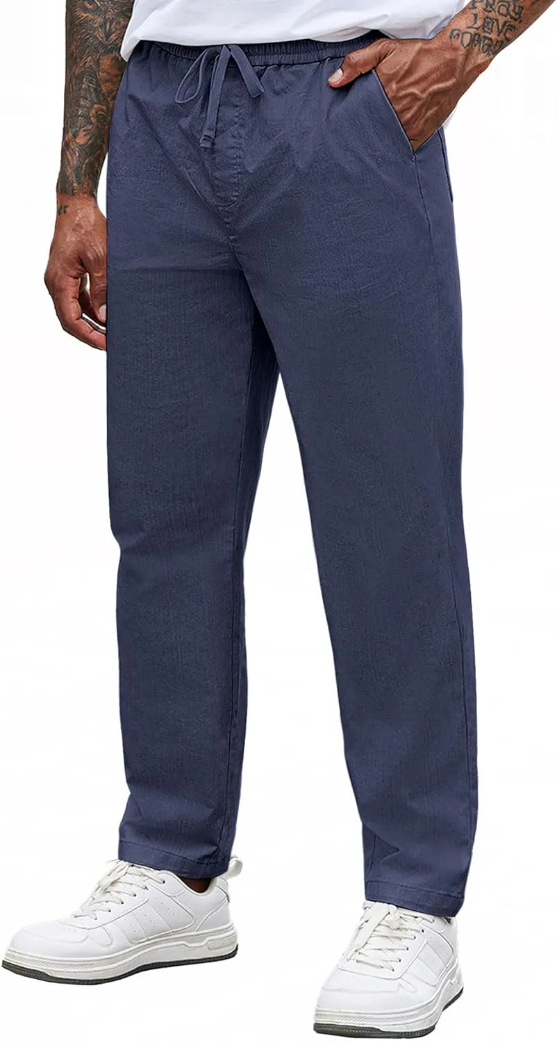 COOFANDY Mens Casual Pants Elastic Waist Drawstring Chino Pants Cotton Twill Trousers with Pockets