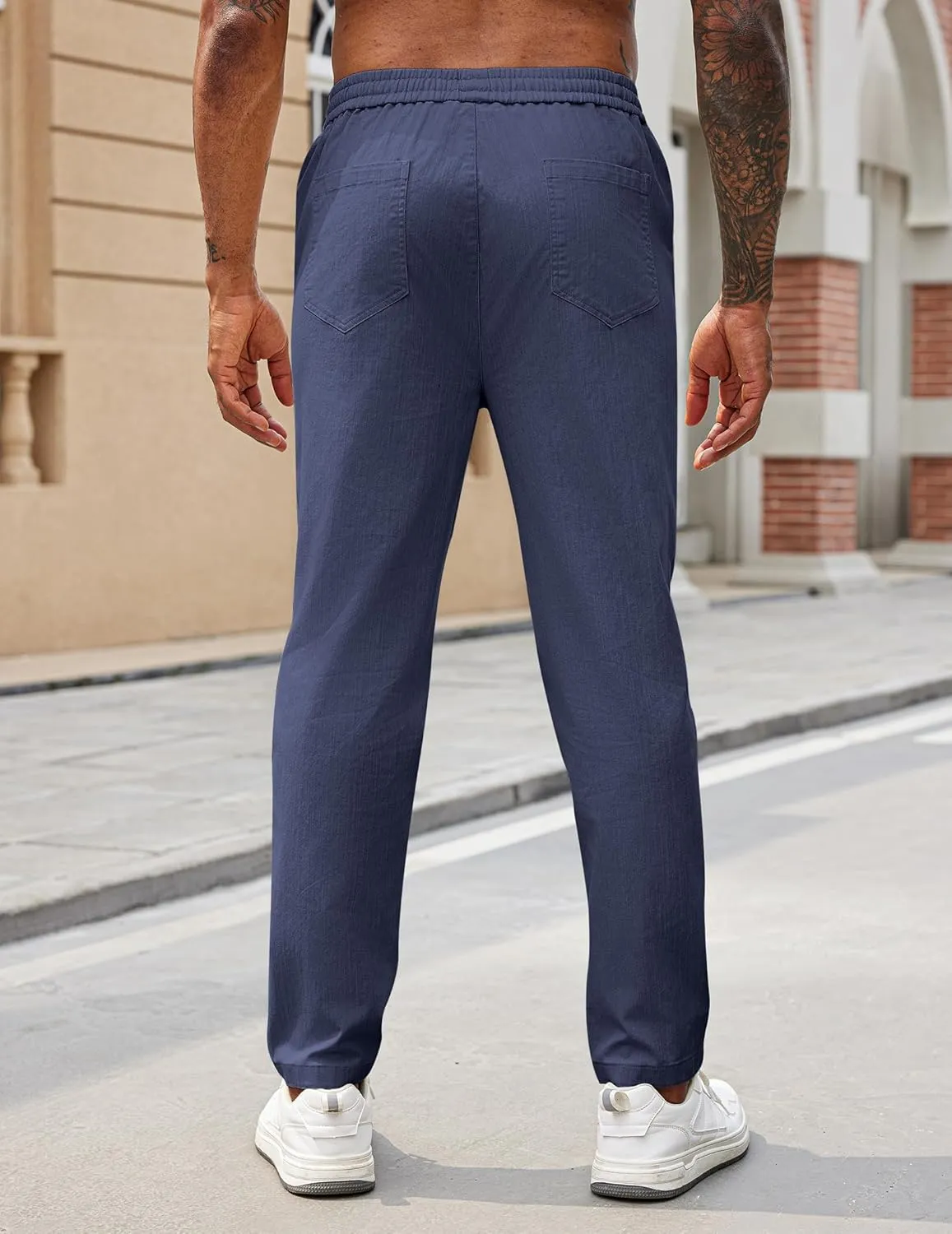 COOFANDY Mens Casual Pants Elastic Waist Drawstring Chino Pants Cotton Twill Trousers with Pockets