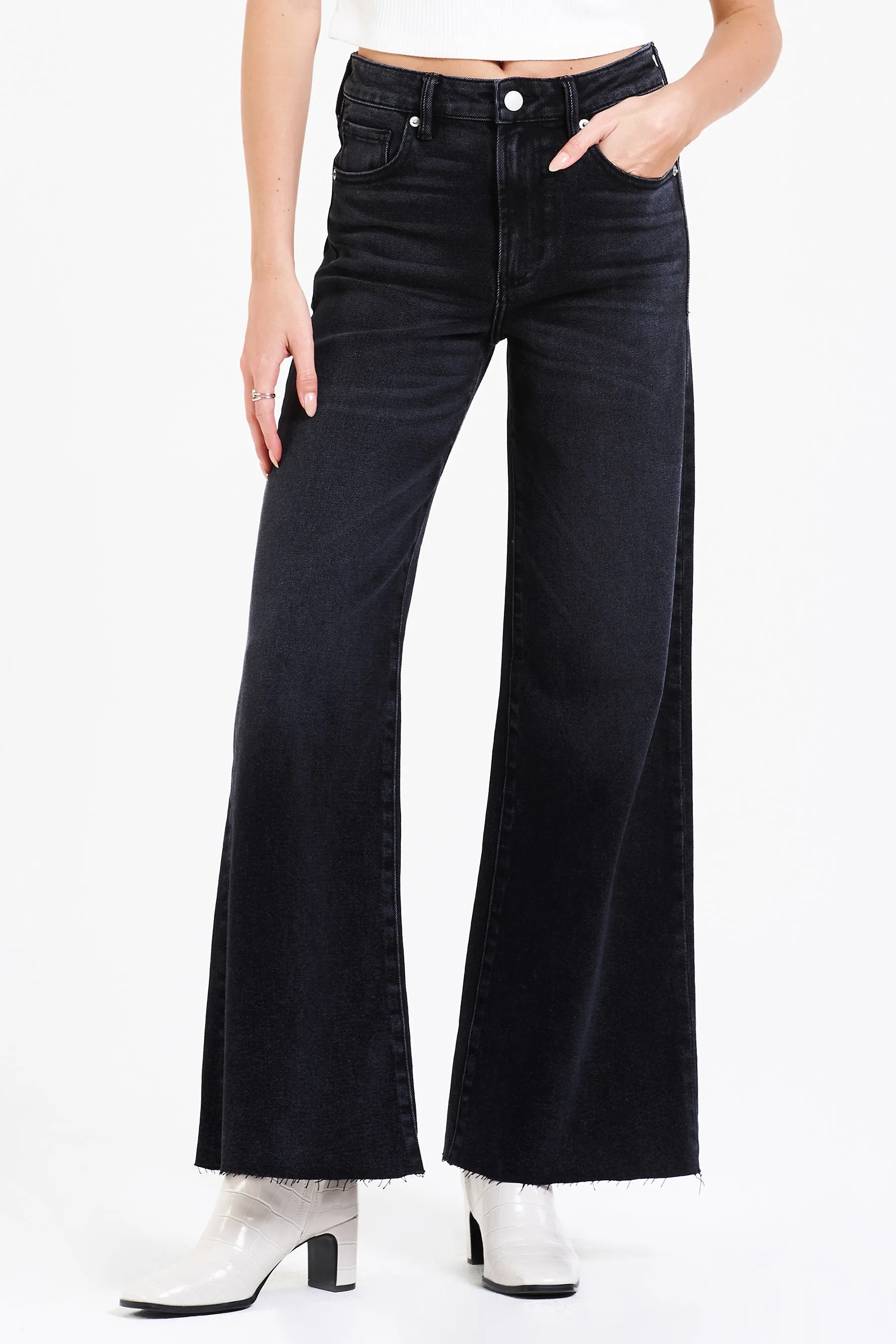 Dear John 'Fiona' Wide Leg Super High Rise Cropped Jeans in Stoneleigh