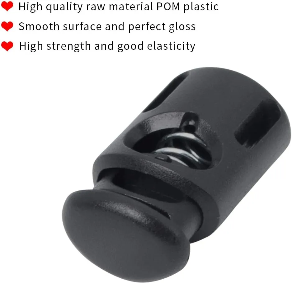 DYZD Plastic Cord Locks End Spring Stop Toggle Stoppers Multi-Colour (10PCS, Black)