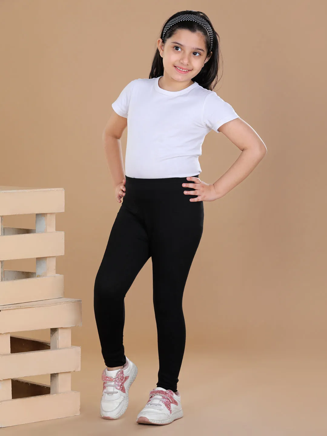 Girl's Pack Of 2 Solid Leggings- Red & Black - Stylestone Kid
