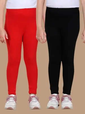 Girl's Pack Of 2 Solid Leggings- Red & Black - Stylestone Kid