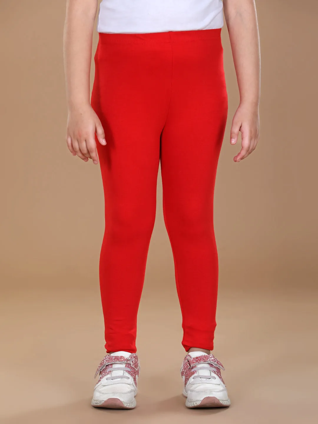 Girl's Pack Of 2 Solid Leggings- Red & Black - Stylestone Kid