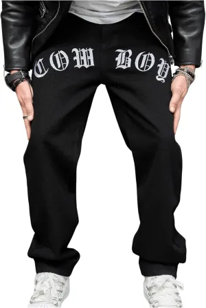 GORGLITTER Men's Black Wide-Leg Y2k Skater Jeans, Loose Fit, High Rise, S, M, L, XL, XXL