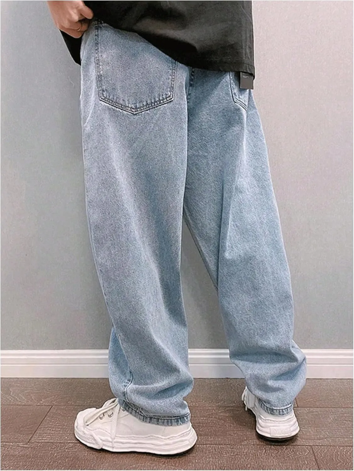 GORGLITTER Men's Black Wide-Leg Y2k Skater Jeans, Loose Fit, High Rise, S, M, L, XL, XXL