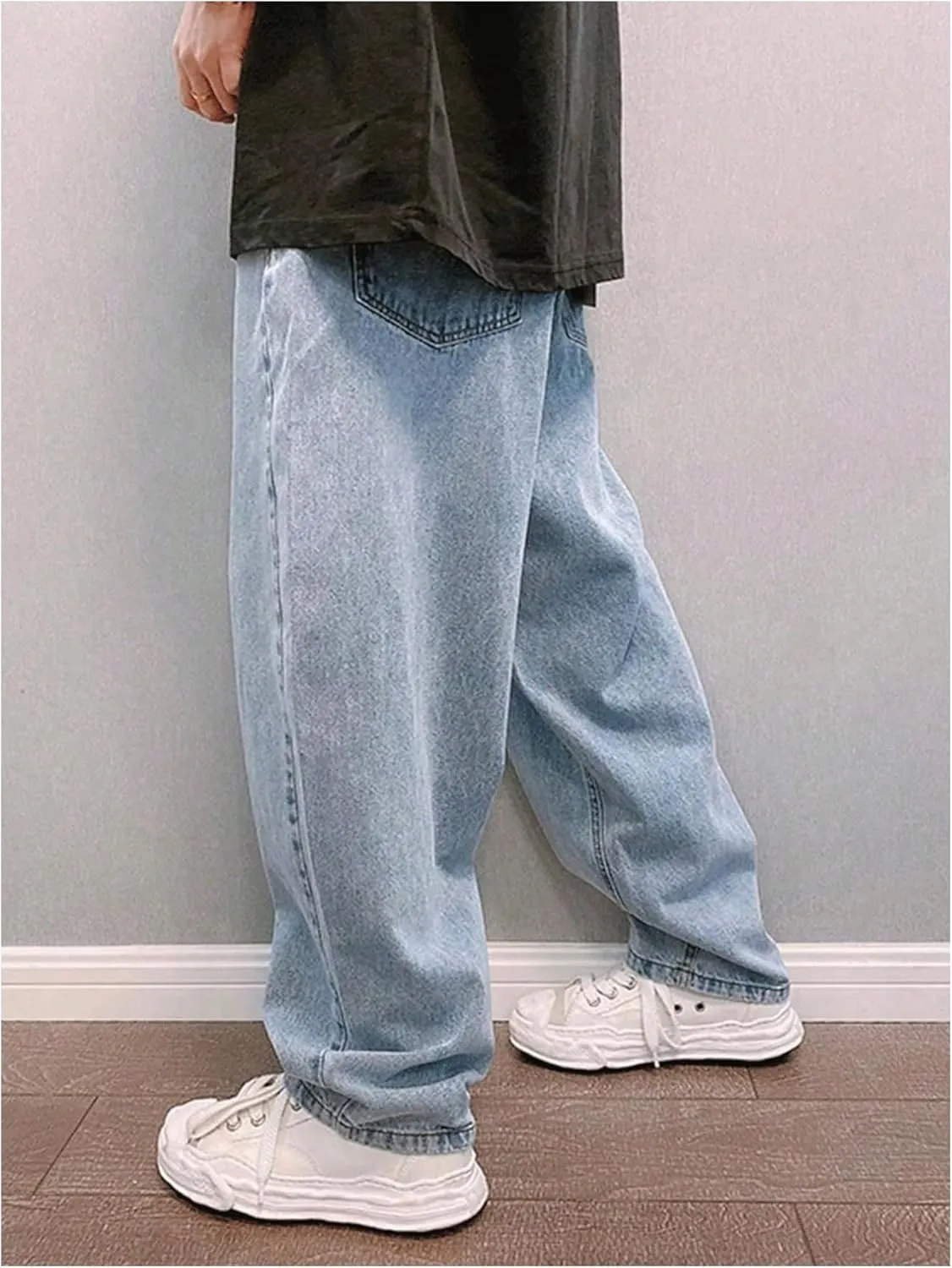 GORGLITTER Men's Black Wide-Leg Y2k Skater Jeans, Loose Fit, High Rise, S, M, L, XL, XXL