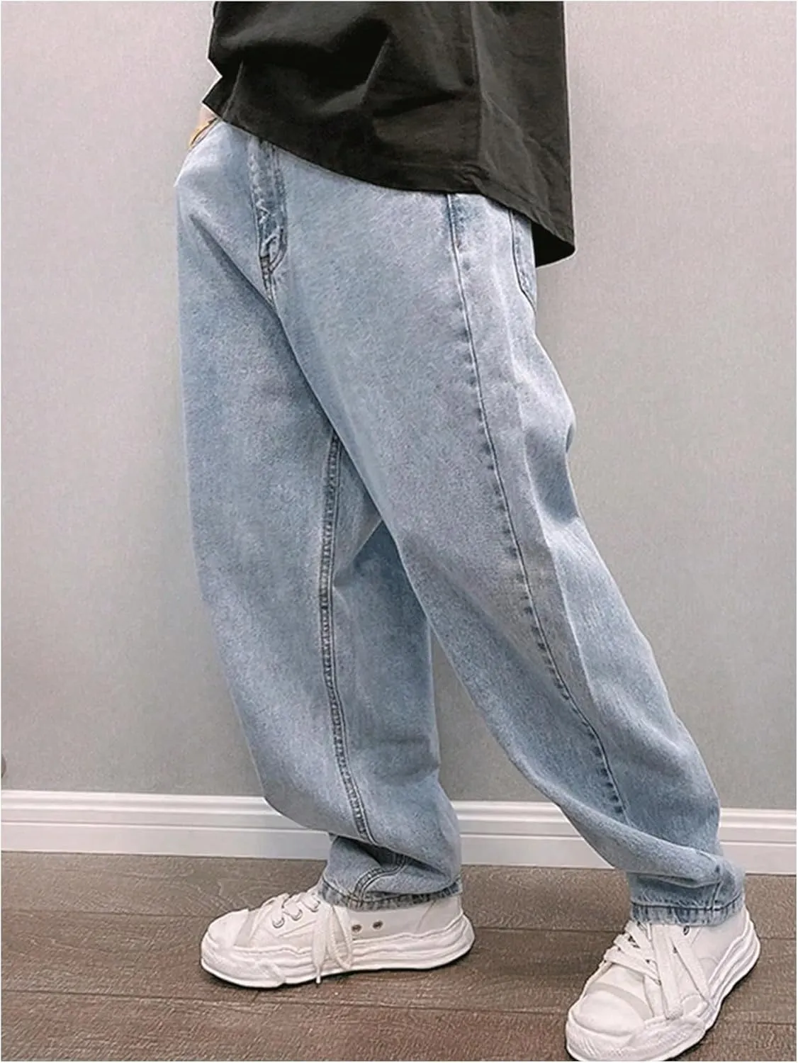 GORGLITTER Men's Black Wide-Leg Y2k Skater Jeans, Loose Fit, High Rise, S, M, L, XL, XXL