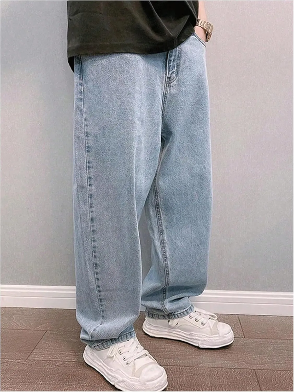 GORGLITTER Men's Black Wide-Leg Y2k Skater Jeans, Loose Fit, High Rise, S, M, L, XL, XXL