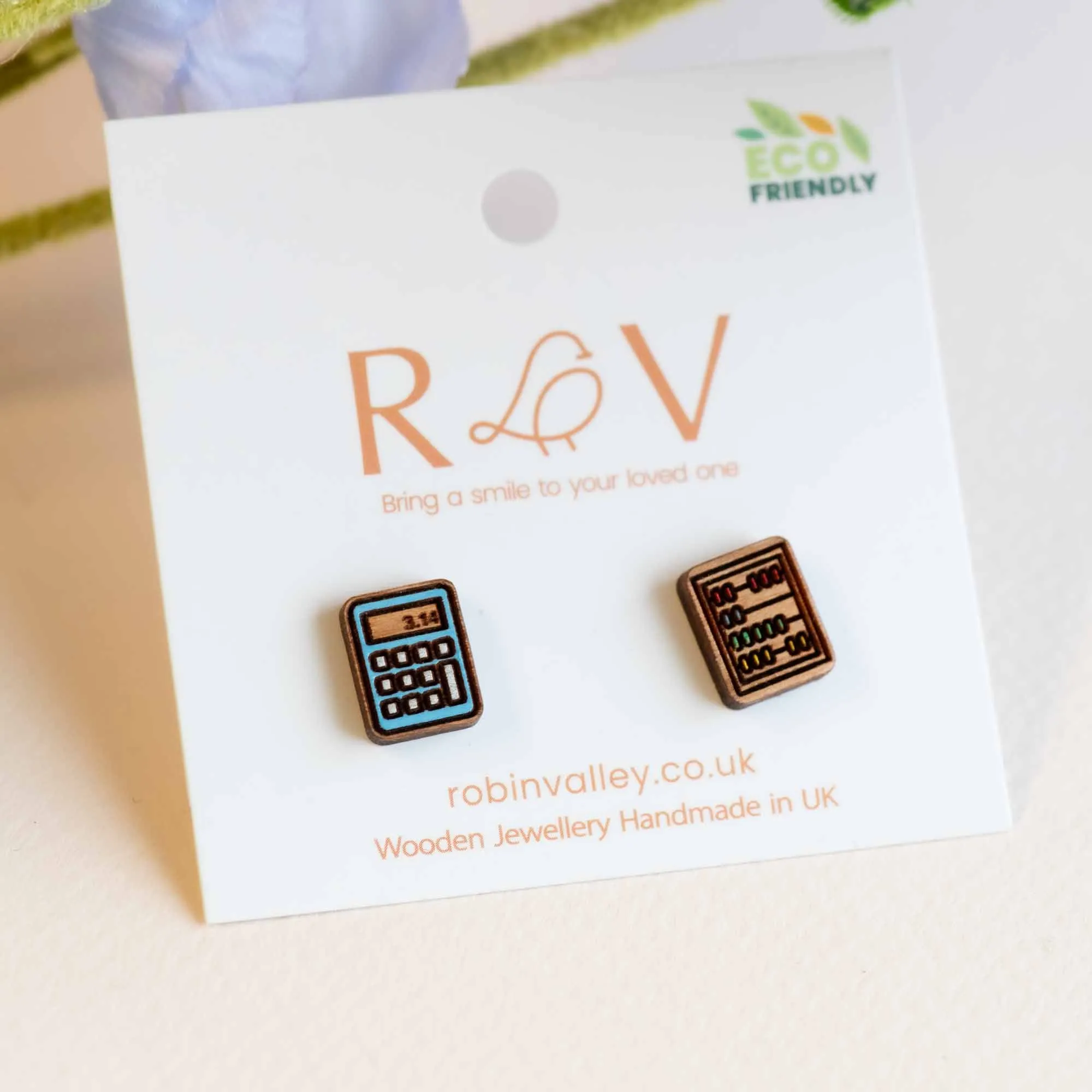 Hand-Painted Calculator and Abacus Wooden Earrings - PET15238
