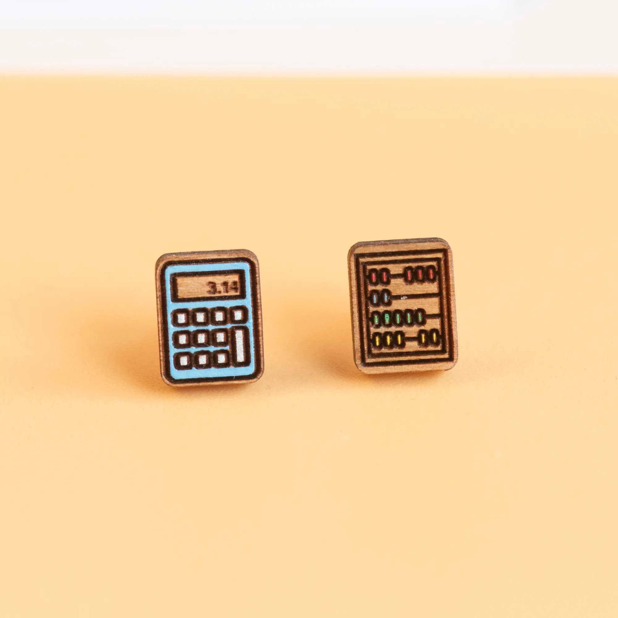 Hand-Painted Calculator and Abacus Wooden Earrings - PET15238