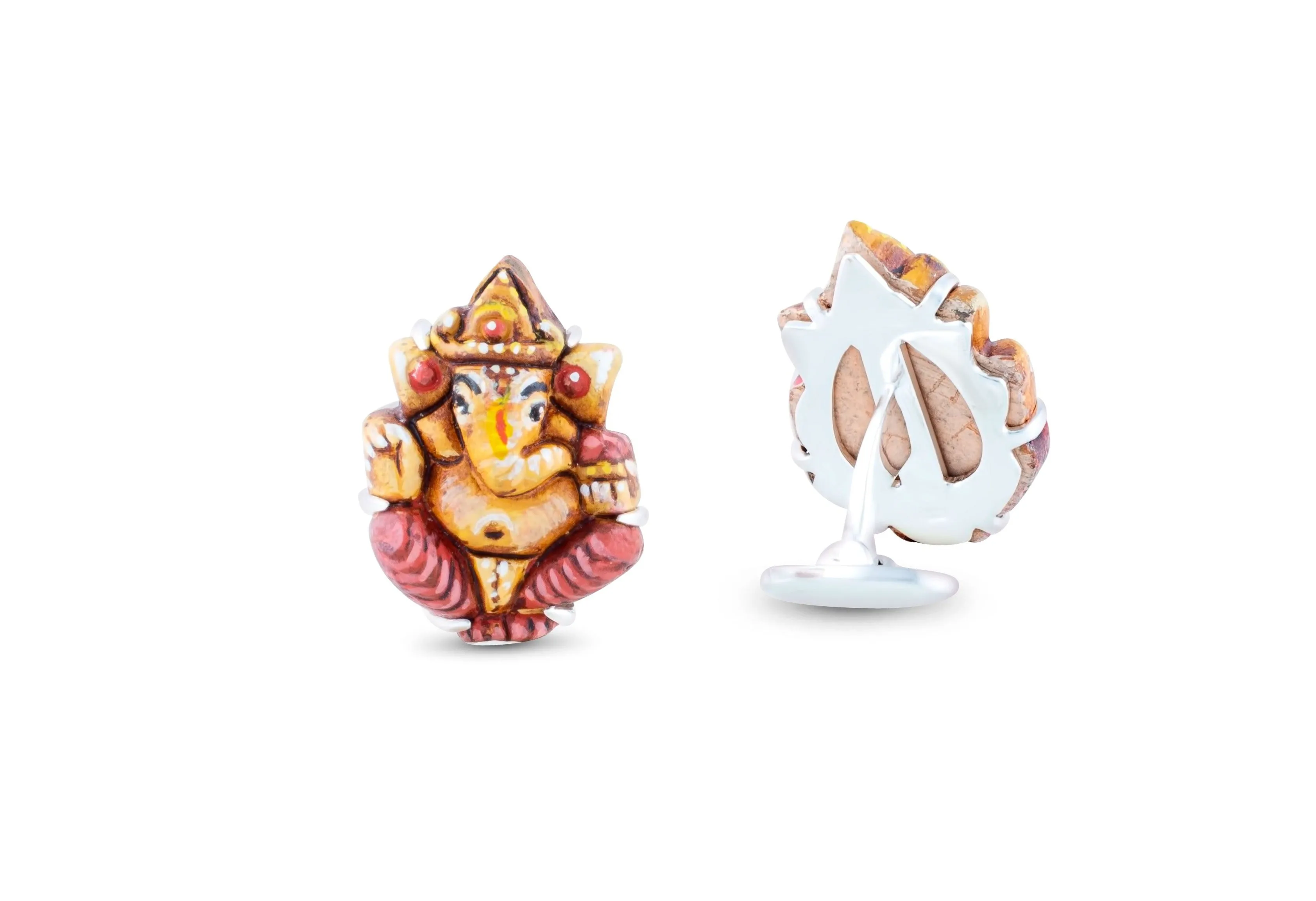 Hand Painted Red Ganesh Cufflinks - Action