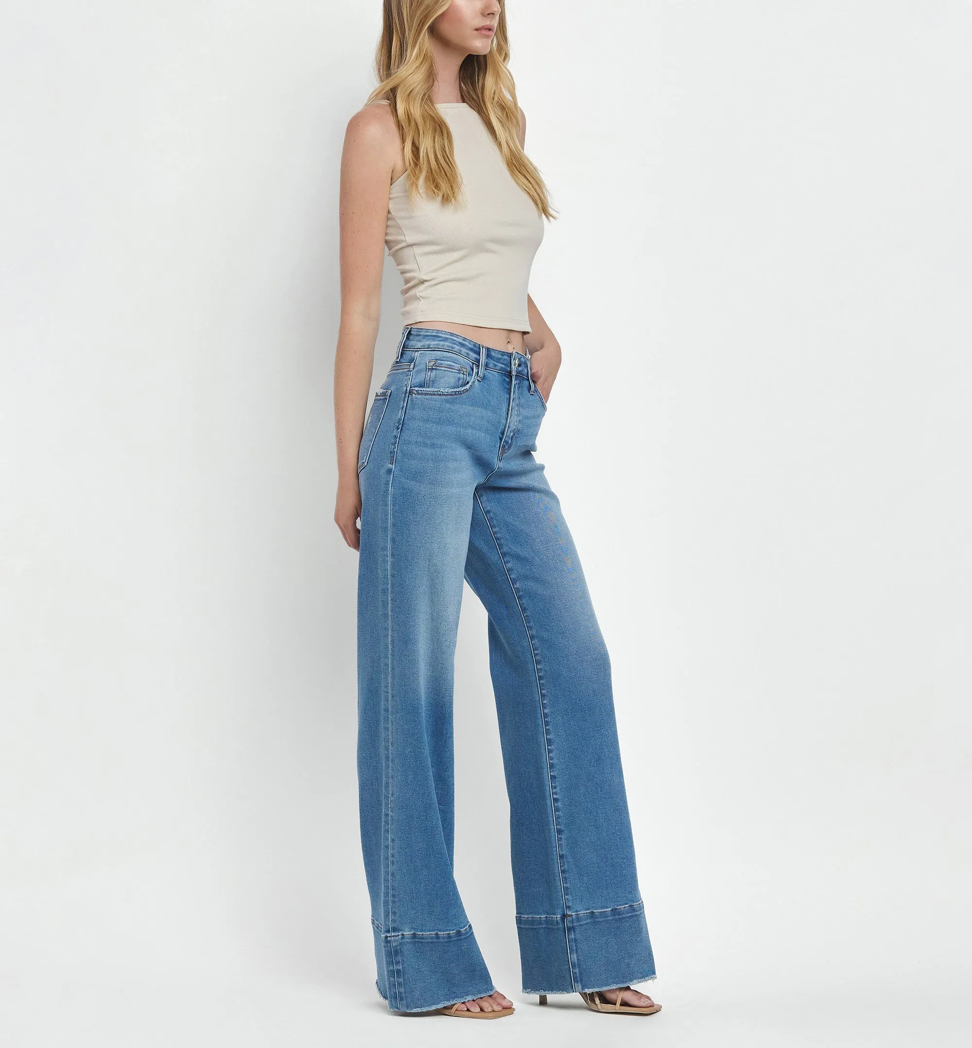 High Rise A-Line Wide Jeans