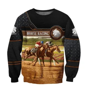 Horse Racing Metal and Leather 3D Full Printed Sweatshirt Zip Hoodie, Christmas Gift Horse Racing