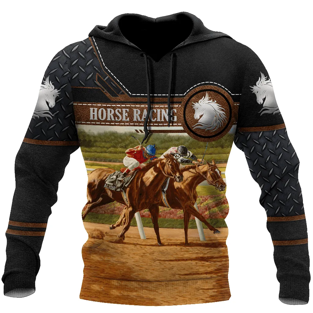 Horse Racing Metal and Leather 3D Full Printed Sweatshirt Zip Hoodie, Christmas Gift Horse Racing