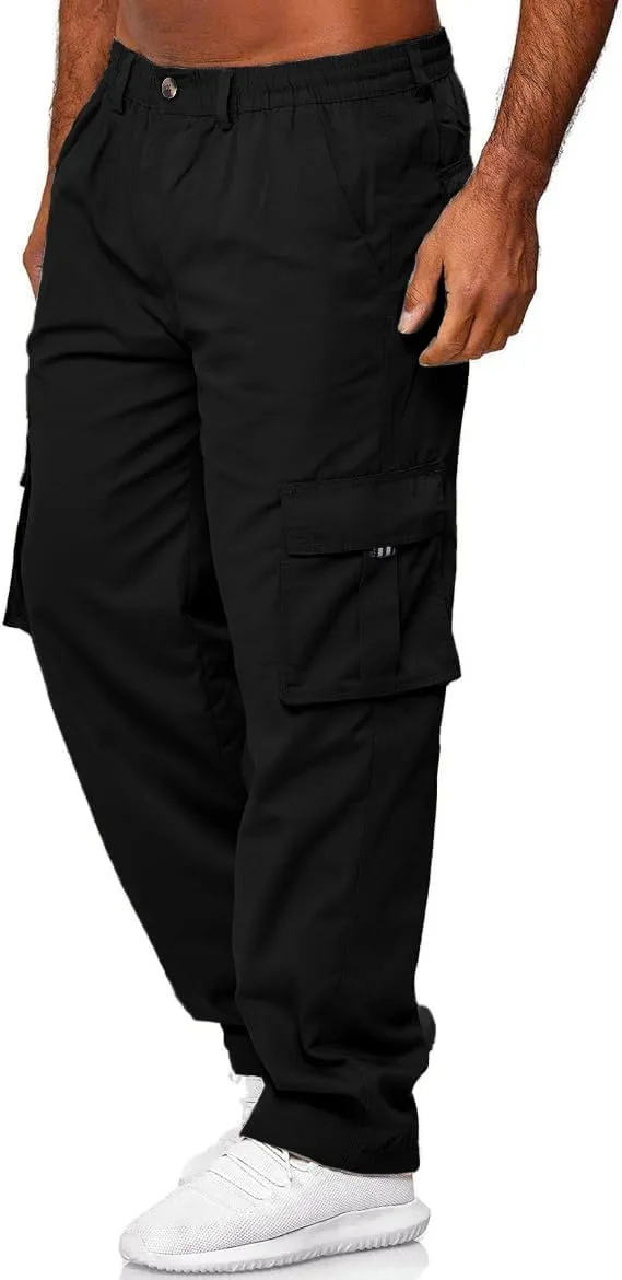 HUNGSON Mens Casual Cargo Pants - Sweatpants Joggers Athletic Trouser Cotton Loose Straight Hiking Pants for Men
