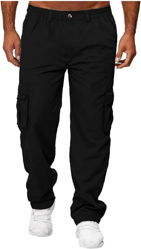 HUNGSON Mens Casual Cargo Pants - Sweatpants Joggers Athletic Trouser Cotton Loose Straight Hiking Pants for Men