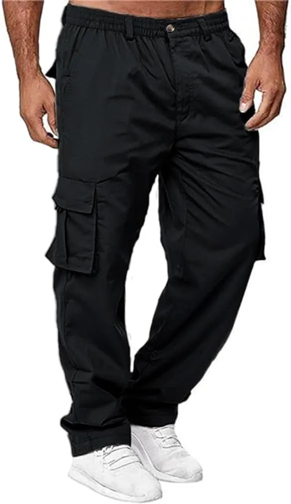 HUNGSON Mens Casual Cargo Pants - Sweatpants Joggers Athletic Trouser Cotton Loose Straight Hiking Pants for Men