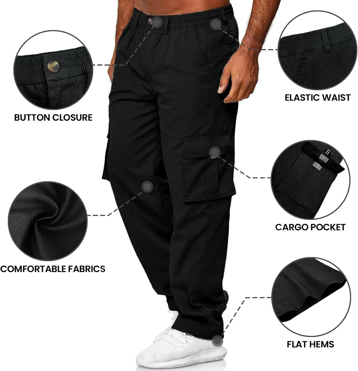 HUNGSON Mens Casual Cargo Pants - Sweatpants Joggers Athletic Trouser Cotton Loose Straight Hiking Pants for Men