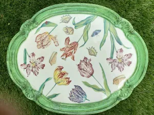 Italian Florentine Wood Tray Painted Parrot Tulips Ladybug Butterfly Shells