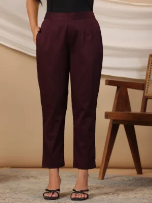 Jashvi Plum Solid Lycra Women Drawstring Pants With Single Side Pocket