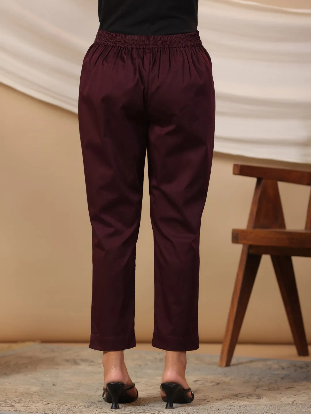 Jashvi Plum Solid Lycra Women Drawstring Pants With Single Side Pocket