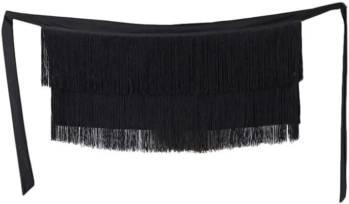 Latin Dance Double Layer Design Fringe Halter Waist Scarf Hip Apron Tassel Tiered Latin Dance Practice for Tango Ballroom Black