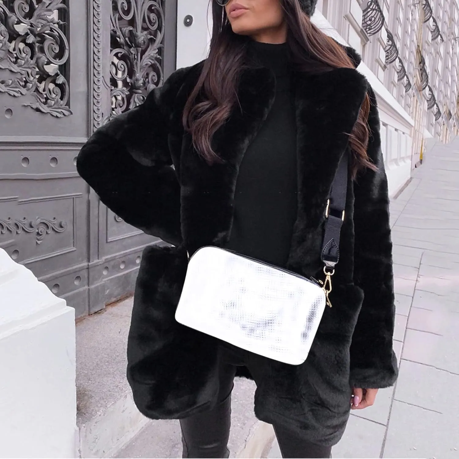 LCMTWX Women's Faux Fur Cropped Jacket Long Jacket Faux Sleeve Short Warm Women's Coat 2023 Fall Winter Fashion Faux Fur