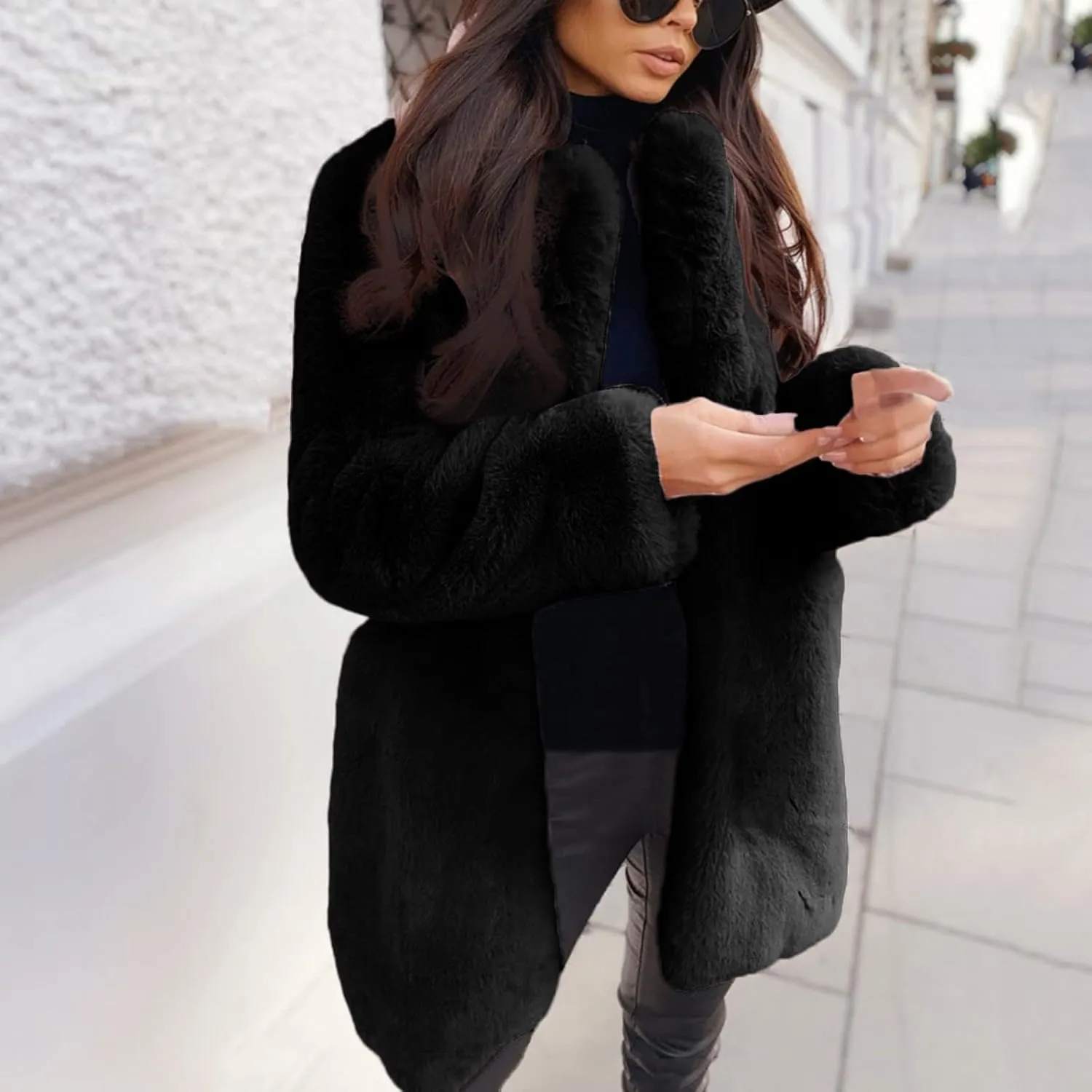 LCMTWX Women's Faux Fur Cropped Jacket Long Jacket Faux Sleeve Short Warm Women's Coat 2023 Fall Winter Fashion Faux Fur