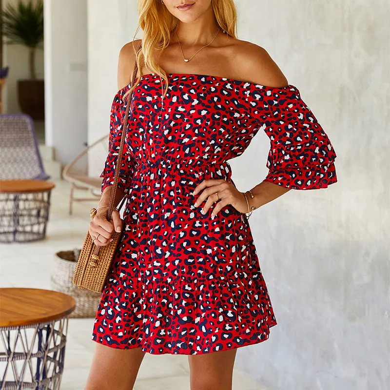 Leopard Print Off Shoulder Mini Dress